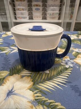 Corningware Blue Stoneware Bowl with Cream Rim